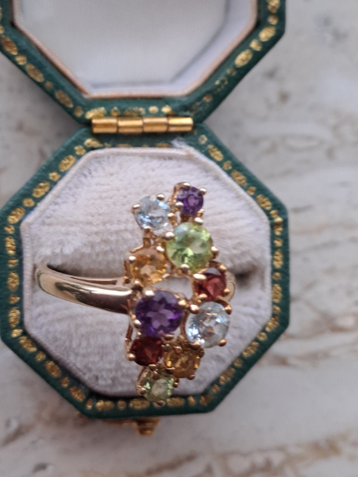 9 kt gouden damesring Harlekino ring, Gebruikt, Overige kleuren, Ophalen of Verzenden, 17 tot 18