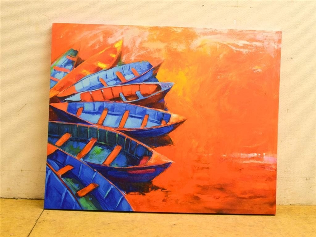 Schilderij van boten 52000, Ophalen of Verzenden, Gebruikt, 125 cm of meer, Schilderij