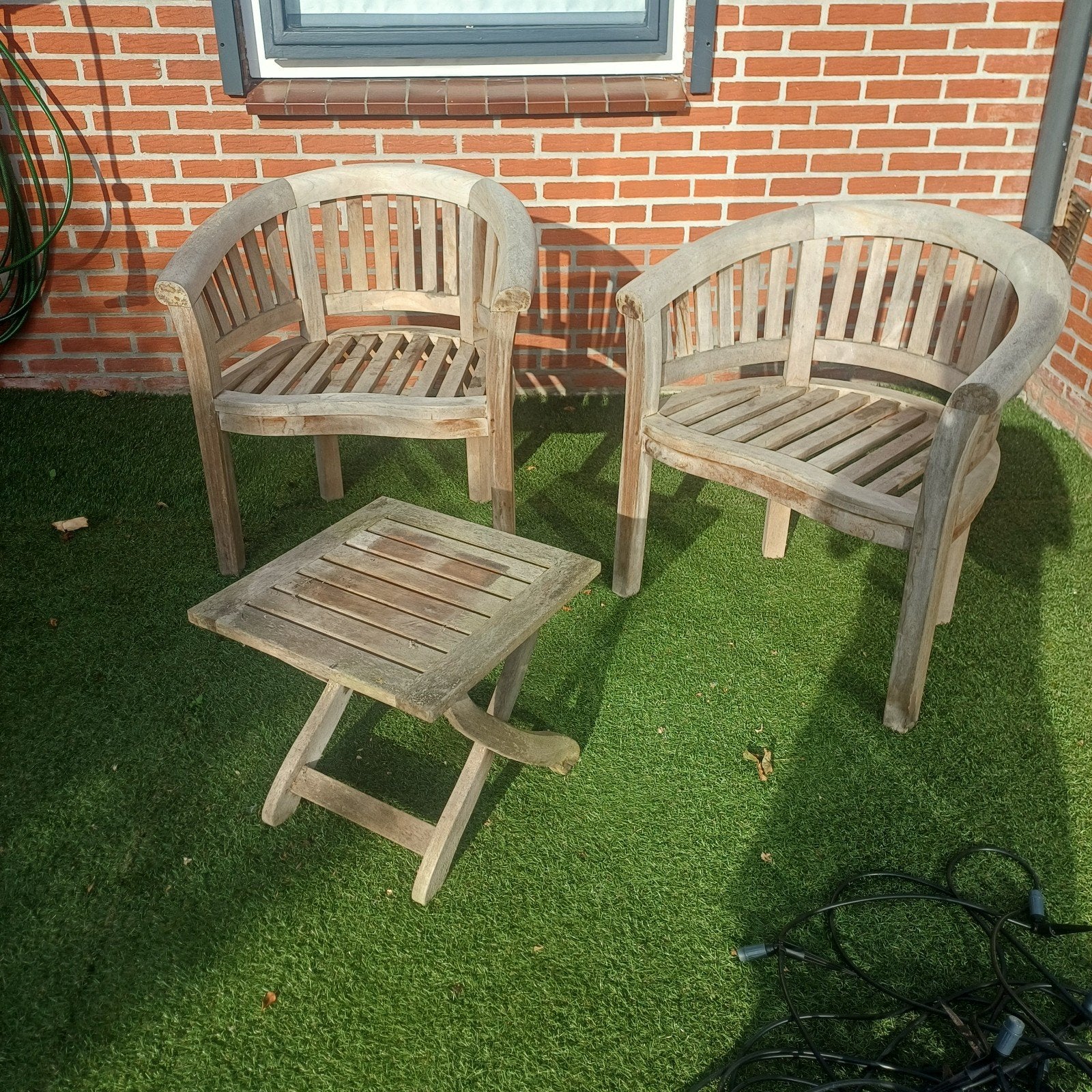 2 x Teakhouten tuinmeubelen met tafeltje, Tuin en Terras, Ophalen, Teakhout, 2 zitplaatsen