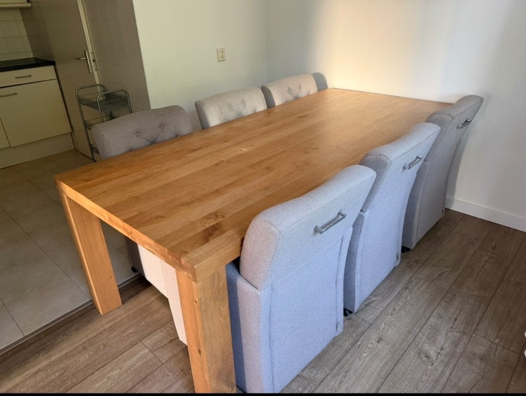 Goossens eettafel 220 × 100 cm met 6 comfortabele stoelen, Huis en Inrichting, Tafels | Eettafels, Ophalen, Gebruikt, 200 cm of meer