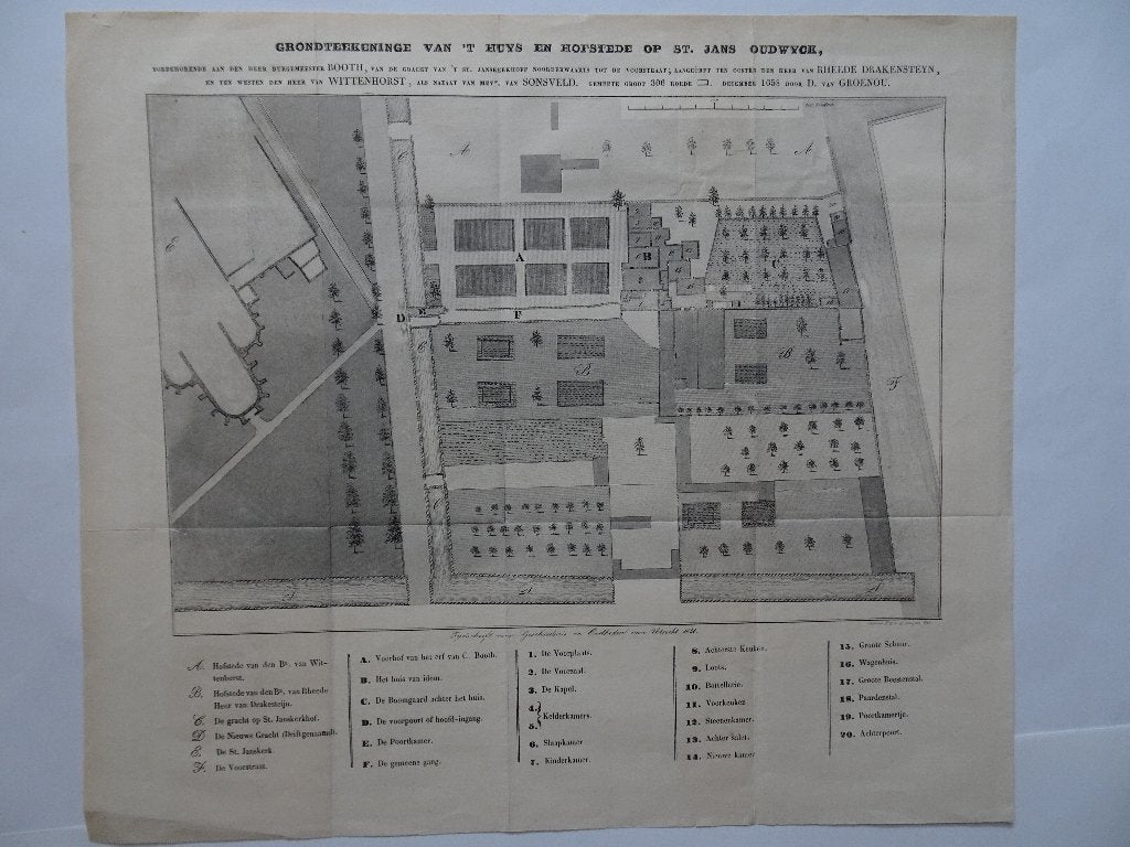 Steendruk plattegrond huis st. Jans Oudwijk, Utrecht 1841, Origineel, Ophalen of Verzenden, Kaarten en plattegronden, Lithografie