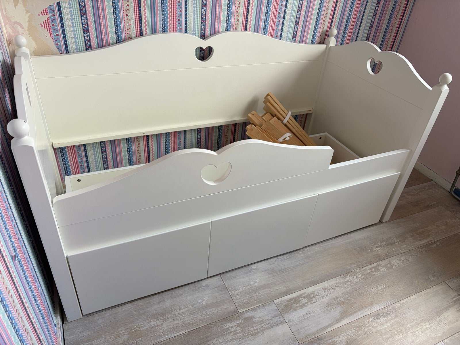Peuterbed met lattenbodem (exclusief matras), Ophalen, Gebruikt, 70 tot 85 cm, 140 tot 160 cm
