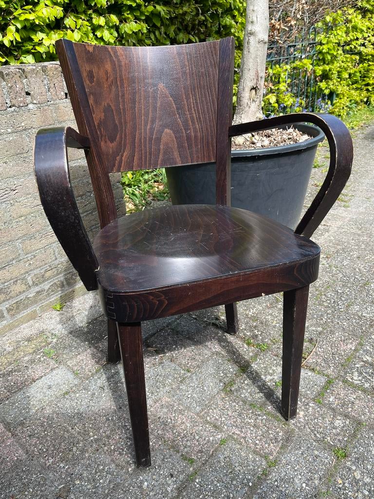Satelliet Houten Café Stoelen (10x met armleuning), Ophalen, Gebruikt, Bruin, Vijf, Zes of meer stoelen