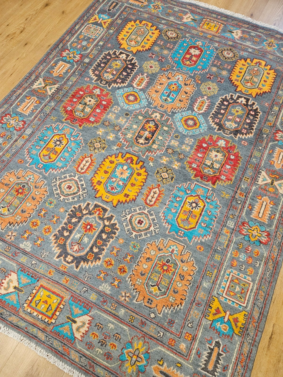 Handgeknoopt oosters tapijt kazak 199x151, Info@SlatsAntiek.nl, Perzisch, 150 tot 200 cm, Ophalen of Verzenden