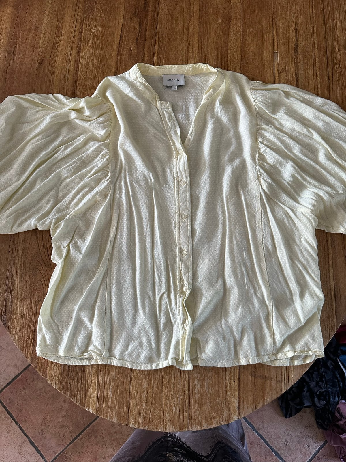 Shoeby blouse met pofmouwen - Maat XL, Ophalen of Verzenden, Gedragen, Maat 46/48 (XL) of groter, Geel
