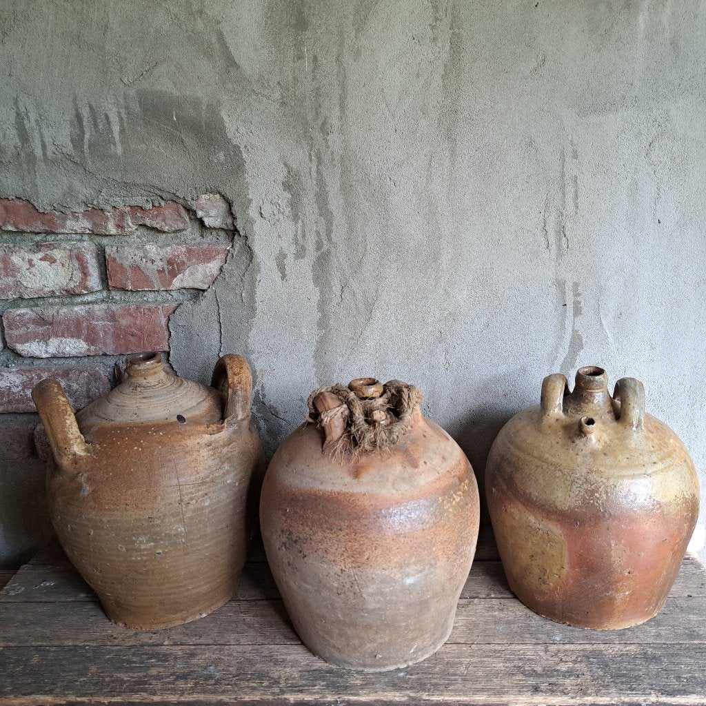 Oude Franse olijfoliekruik brocante aardewerk kruik *Etage3*, Gebruikt, ., Ophalen of Verzenden, .