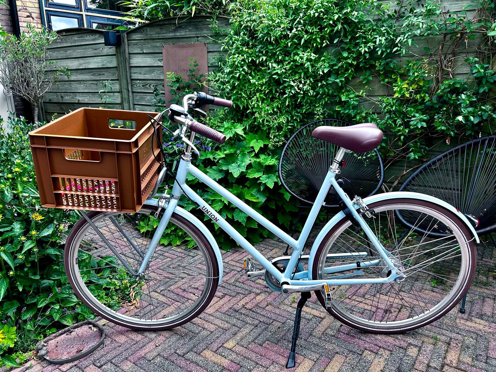 Hippe lichtblauwe Union Flow transportfiets, Velgrem, Versnellingen, Ophalen, Overige merken