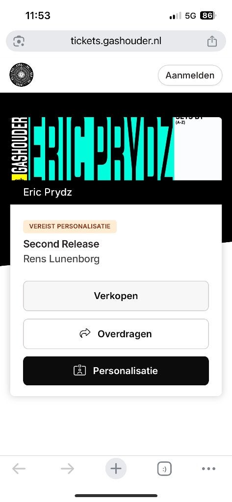 1x Ticket Eric Prydz at Gashouder ADE 22-10, Eén persoon