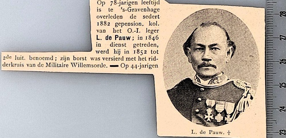 Leger Indië 1908; gep. kol. O-I-leger L.de Pauw is overleden, Verzenden, Voor 1940, Gebruikt, Overige onderwerpen