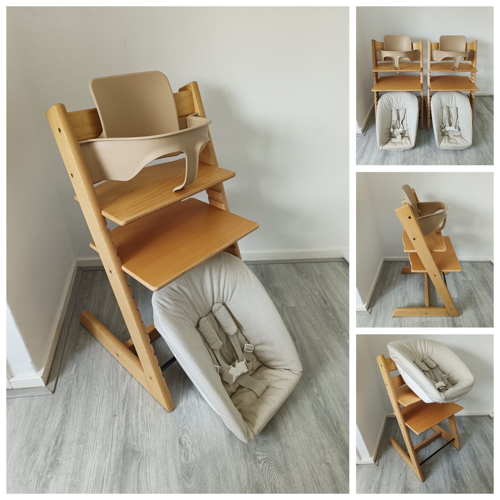 ZGAN! Stokke Tripp Trapp naturel+babyset, newbornset evt. 2x, Meegroeistoel, Ophalen of Verzenden, Zo goed als nieuw, Stokke Tripp Trapp
