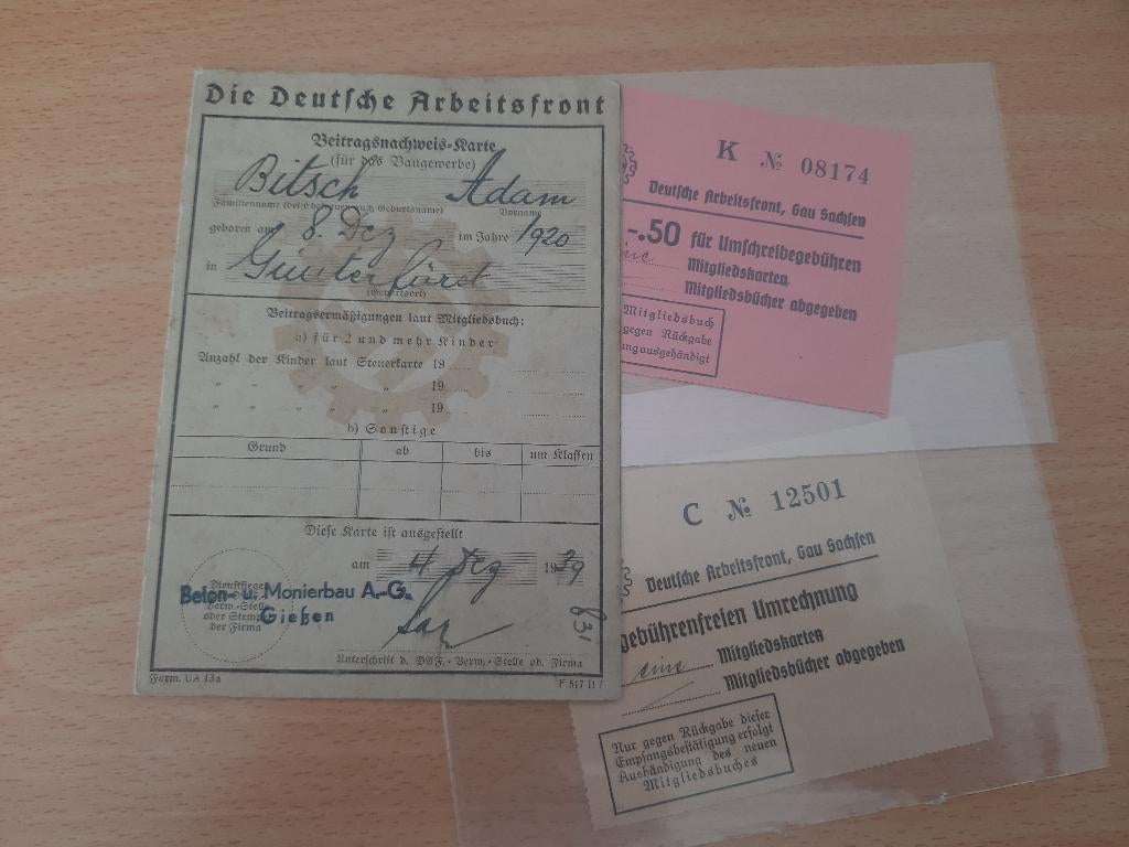 Beitragsnachweis-Karte DAF (Nsdap 1939), Verzamelen, Verzenden, Landmacht, Nederland, Boek of Tijdschrift