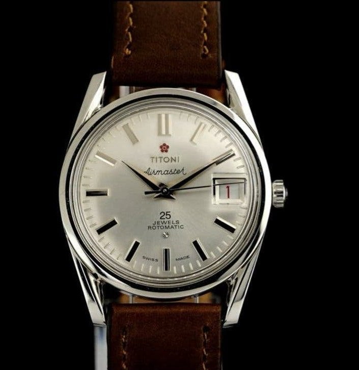 Vintage Titoni Airmaster Automaat (25 jewels) 1970-1979, Leer, Staal, Polshorloge, Zo goed als nieuw
