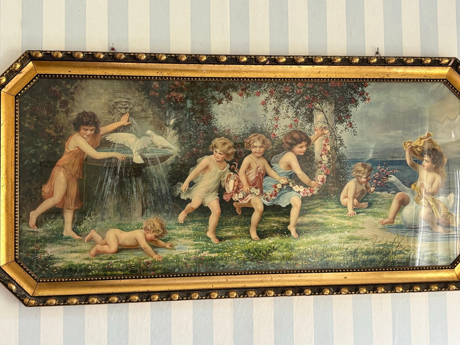 Antieke schildering van putti in een landschap, Klassiek, Print, Overige onderwerpen, Papier
