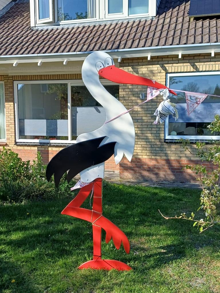 Grote ooievaar in 2 delen - Geboortebord, Kinderen en Baby's, Kraamcadeaus en Geboorteborden, Ophalen of Verzenden, Gebruikt, Geboortebord