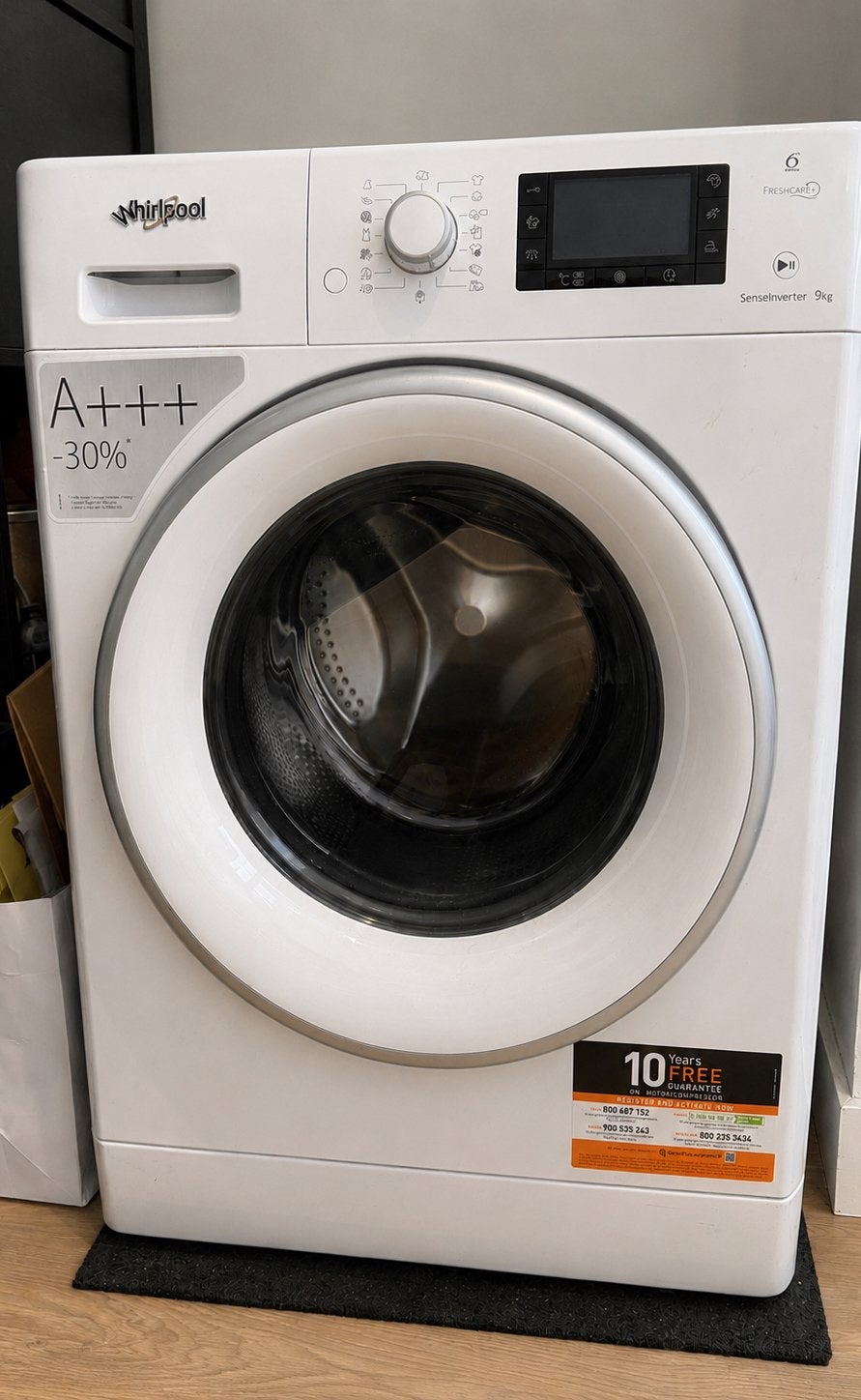 Whirlpool wasmachine 9 kg – 1400 toeren – FreshCare+, Ophalen, Gebruikt, 85 tot 90 cm, 1200 tot 1600 toeren