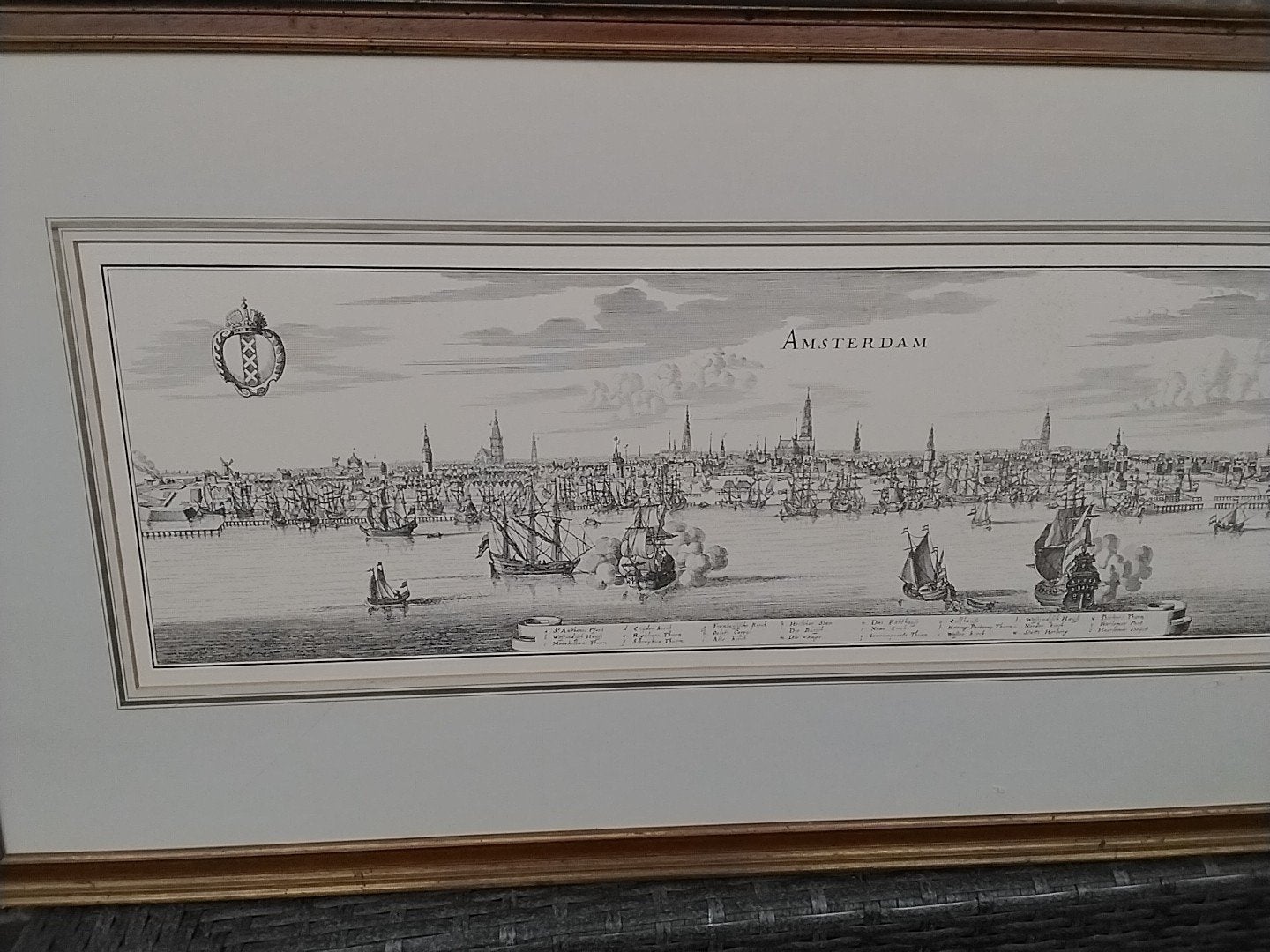 Antieke Gravure Amsterdam Stadsgezicht 18e Eeuw, Antiek en Kunst, Ingelijst, Stadsgezicht, Ophalen of Verzenden, Gravure