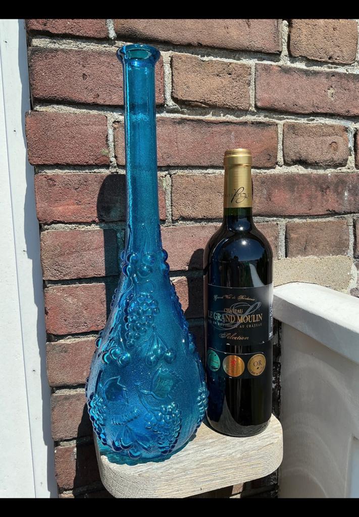 Mooie, blauw, turquoise Empoli Genie fles, kersen & druiven., Ophalen of Verzenden