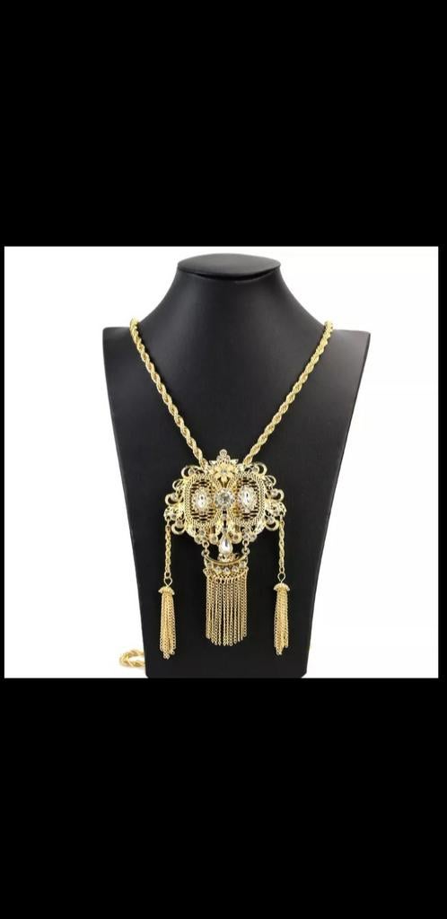 Nieuwe gouden rugketting Marokkaans jurk kaftan, Ophalen, Nieuw, Met kristal, Goud