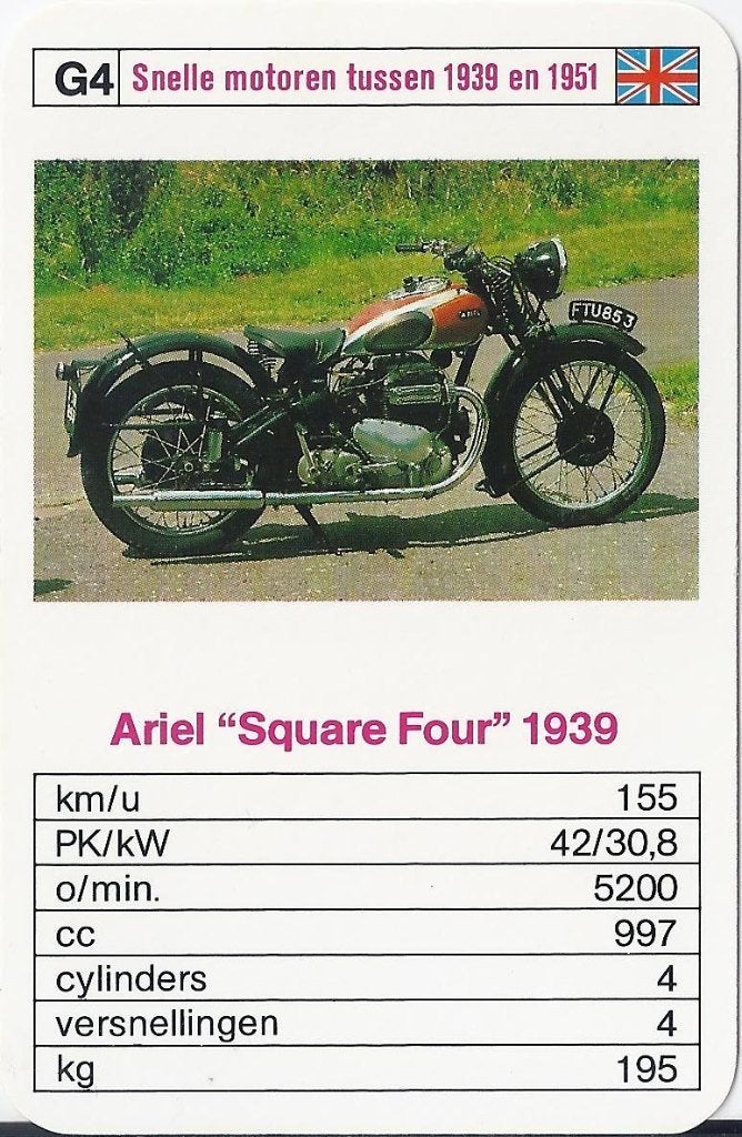 motorkaartje ariel square four 1939 ( g4 ), Ophalen of Verzenden, Zo goed als nieuw, Auto's