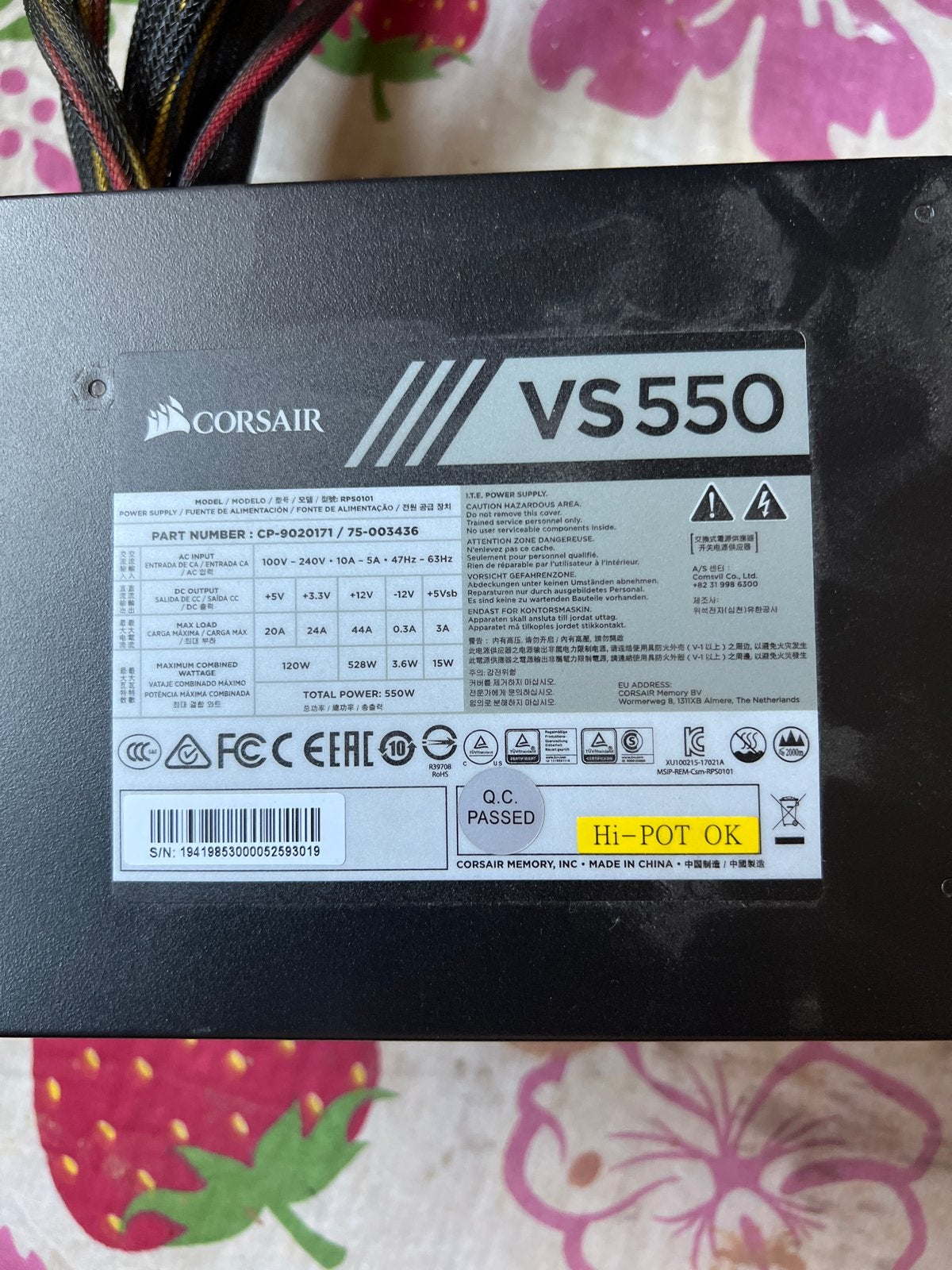 Corsair VS550 Voeding - 550W PC Voeding, Computers en Software, Interne voedingen, Gebruikt, Ophalen