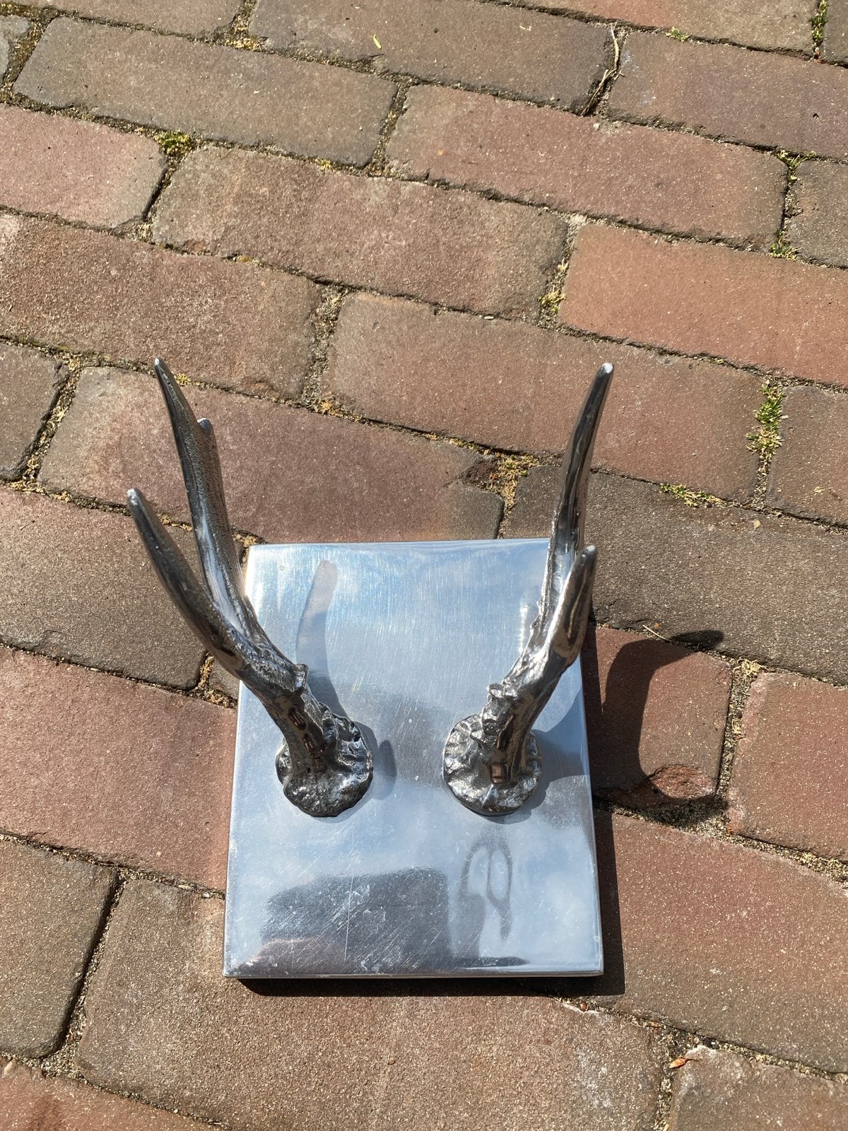 Wandrekje/kapstokje met hertengeweien, Ophalen of Verzenden, Zo goed als nieuw, Zilver, Metaal