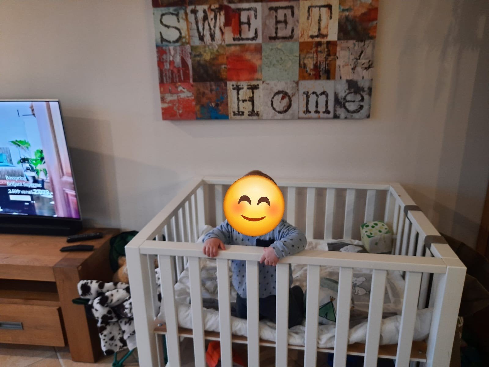 Witte box met boxkleed, Kinderen en Baby's, Ophalen, Gebruikt, Vierkant, Boxkleed