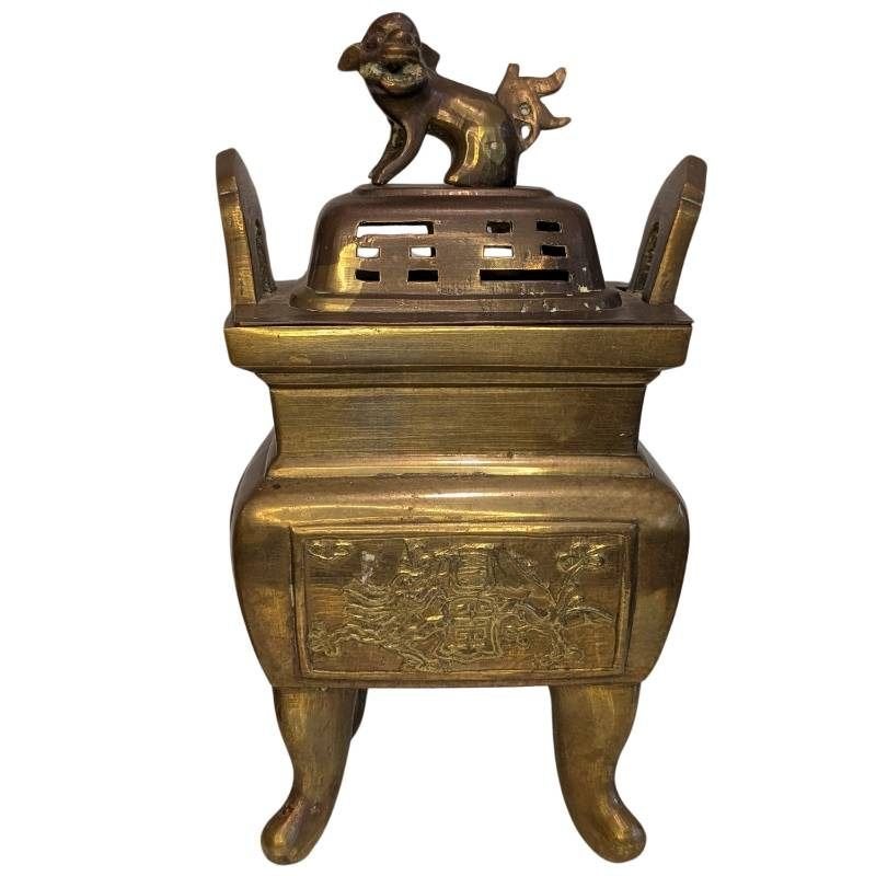 Zware Chinese bronzen wierookbrander met leeuw, Antiek en Kunst, Ophalen of Verzenden, Brons