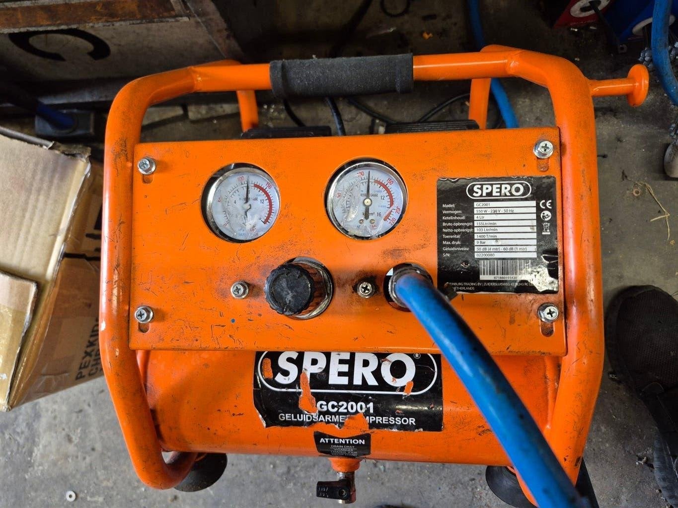 Compressor Spero - Type GC2001 plus extra's, Doe-het-zelf en Verbouw, Compressors, Ophalen, Gebruikt, 6 tot 10 bar, Minder dan 200 liter/min