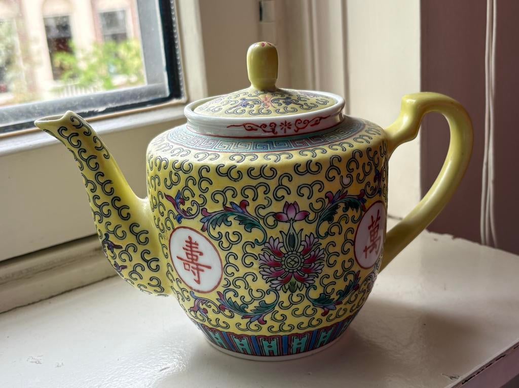 Vintage porseleinen Chinese levensduurtheepot – Mun Shou, Antiek en Kunst, Ophalen