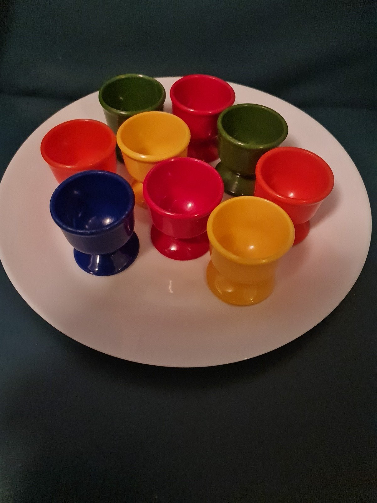 Set van 9 vrolijke vintage eierdopjes emsa, Kunststof, Gebruikt, Overige typen, Vintage