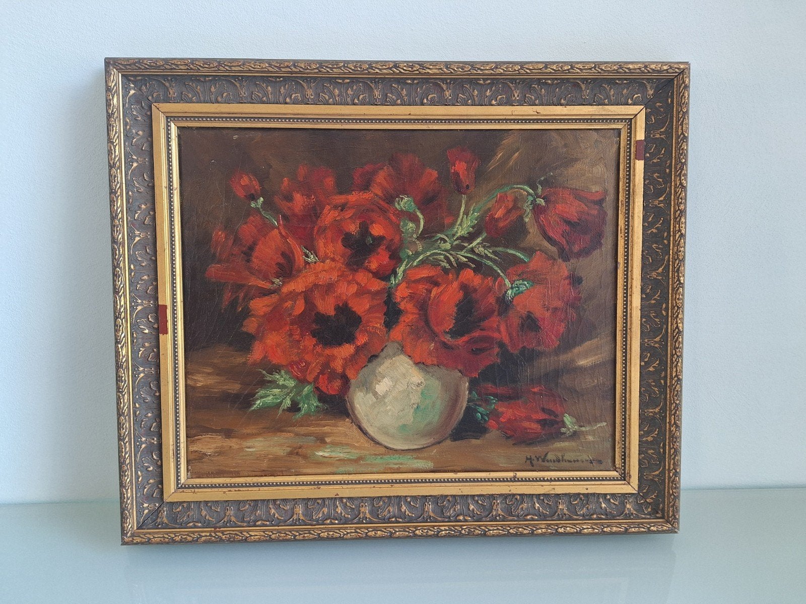 mooi bloemstilleven van H. Windhausen ( vermoedelijk Henri), Doek, Olieverf, Klassiek, Gesigneerd