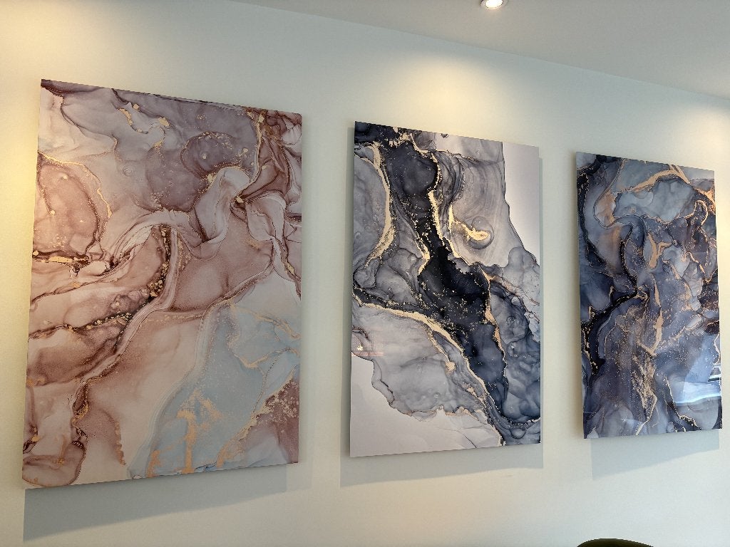 Set 3 HDMetal wandpanelen abstract marmer/inkt design 80x120, Ophalen