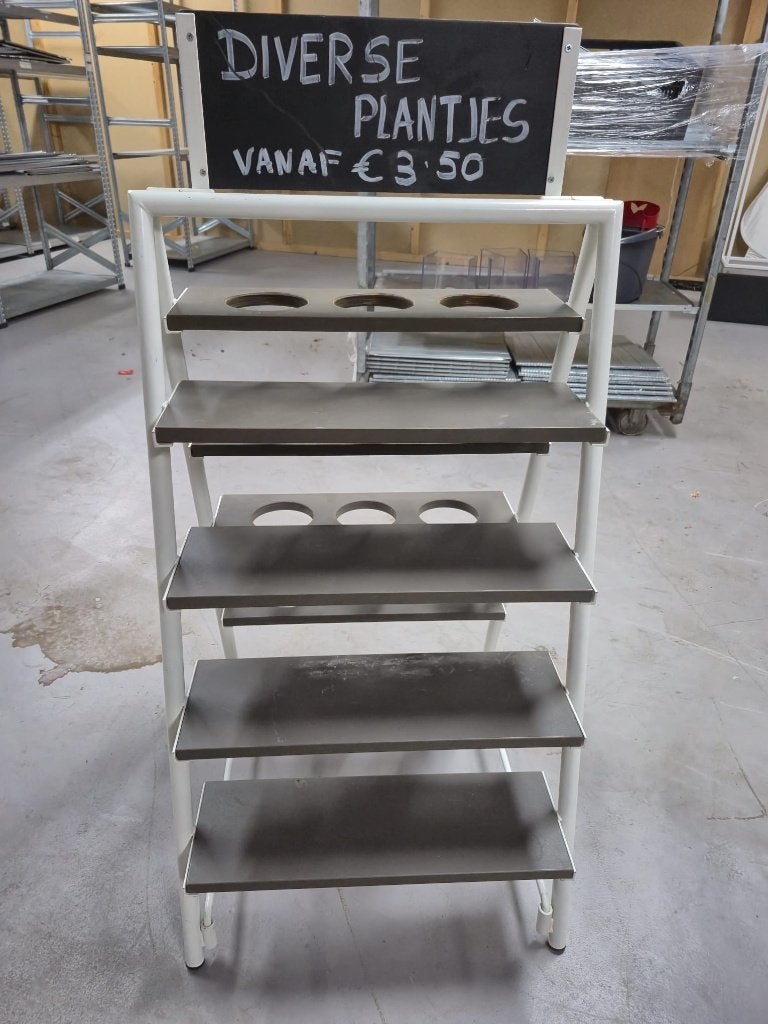 4x Winkel display / Plantenrek met krijtbord – T.e.a.b., Huis en Inrichting, Ophalen, Gebruikt