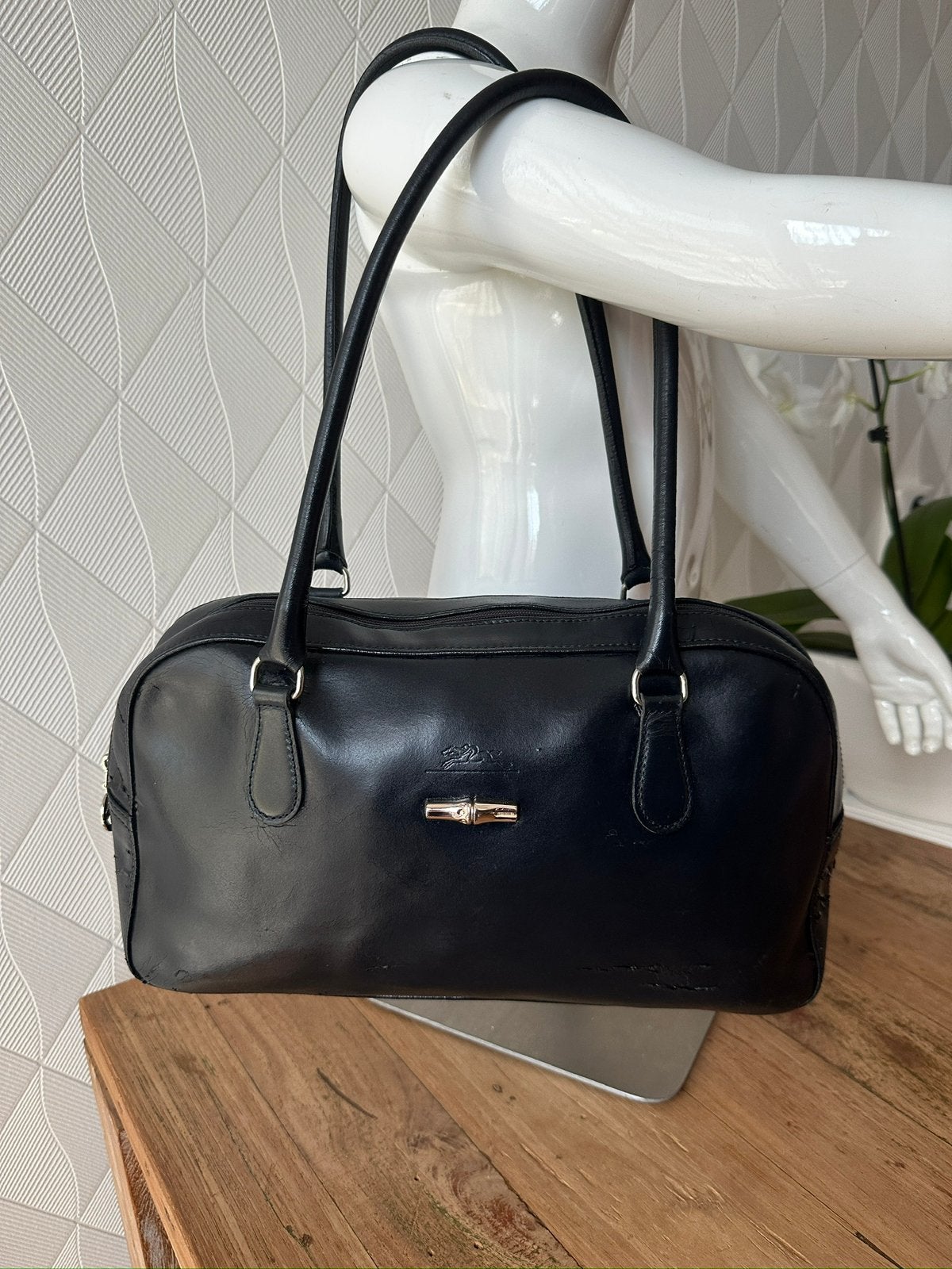 Longchamp tas, bowling, dokterstas model., Overige merken, Gebruikt, Zwart, Ophalen of Verzenden