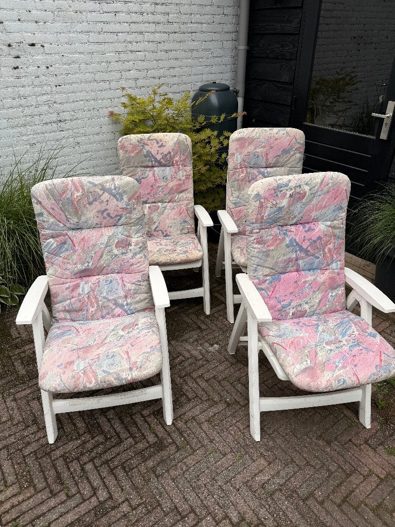 4x Verstelbare Tuinstoelen met Kussens, Ophalen, Gebruikt, Kunststof, Verstelbaar