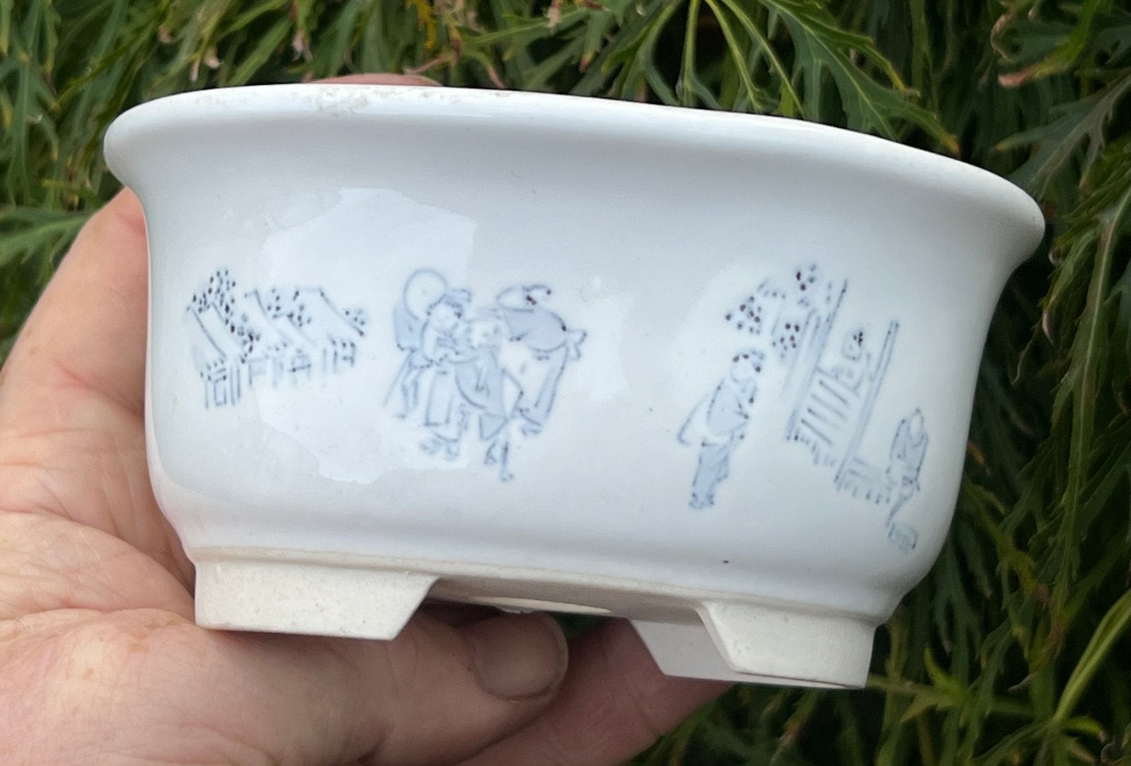 Bonsai pot Bunzan Japan gedecoreerd aardewerk 12,2x10,1x6,2, Ophalen of Verzenden, Nieuw, Overige vormen, Aardewerk