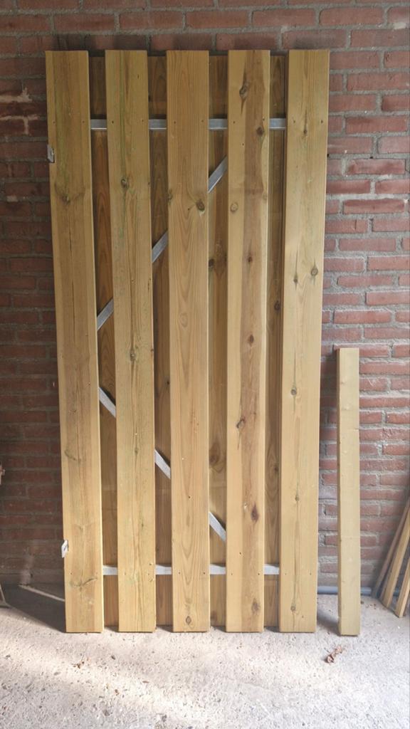 Houten poort met stalen frame 90x200 cm, Tuin en Terras, Ophalen, Minder dan 100 cm, Nieuw, Draaipoort