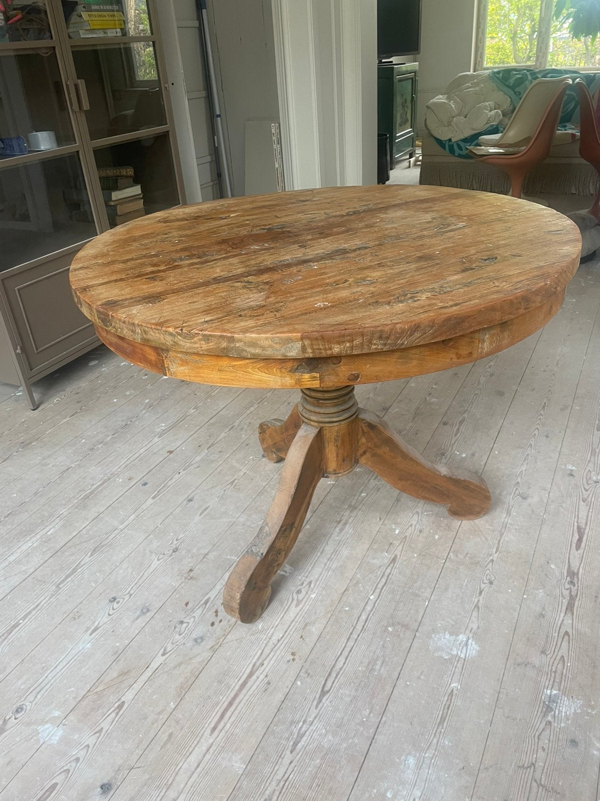 Eettafel teak rond reclaimed teak massief bolpoot Bali, Huis en Inrichting, Tafels | Eettafels, Ophalen of Verzenden