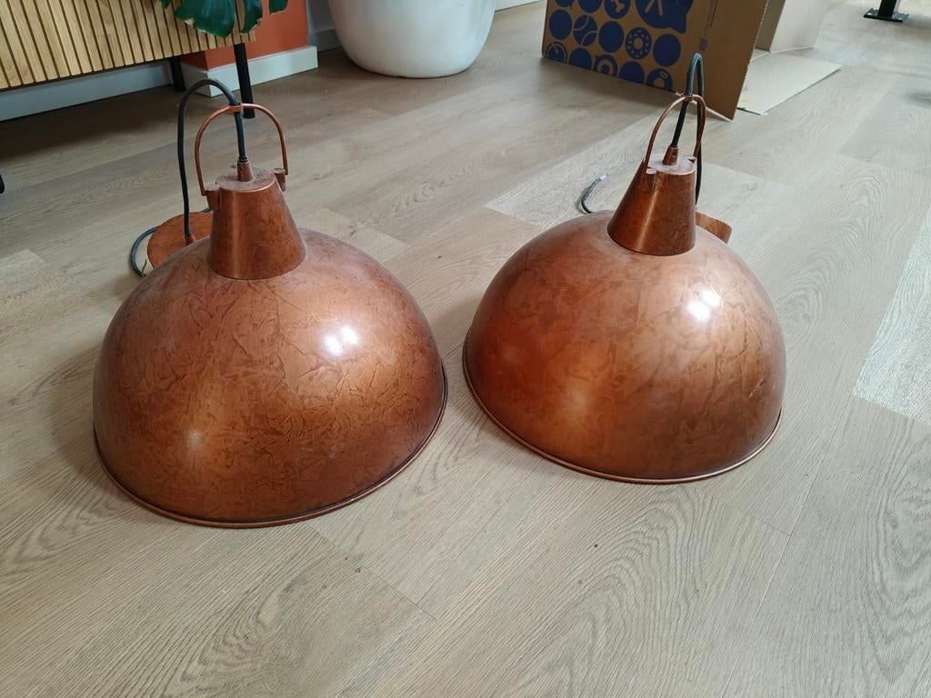 2x Koperkleurige Hanglamp Manja (Karwei) - E27, Ø41cm, Ophalen, Gebruikt, Modern, Industrieel, Metaal