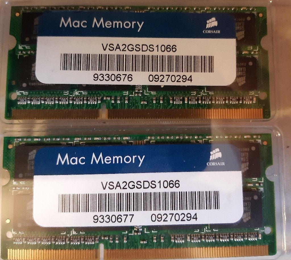 Corsair Mac Memory 2x2GB DDR3 1066MHz (VSA2GSDS1066), DDR3, Ophalen of Verzenden, Zo goed als nieuw, Laptop