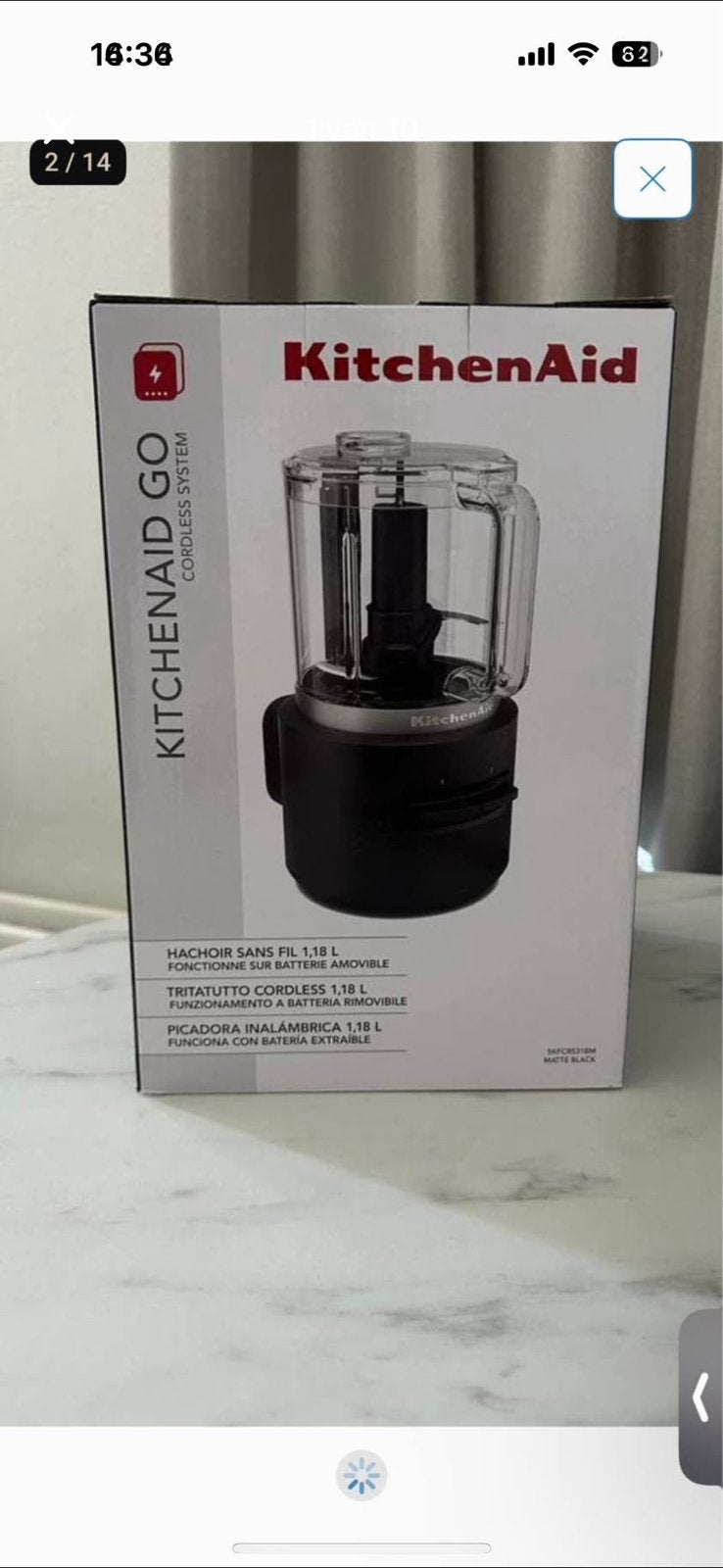 KitchenAid Go Cordless 1.18L draadloze hakmolen/food chopper, Minder dan 1 liter, Ophalen of Verzenden, Nieuw