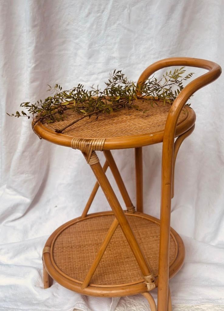 Vintage Bartafeltje Bamboe, Huis en Inrichting, Tafels | Sidetables, Zo goed als nieuw, 25 tot 50 cm, 50 tot 100 cm, Rond, Overige houtsoorten