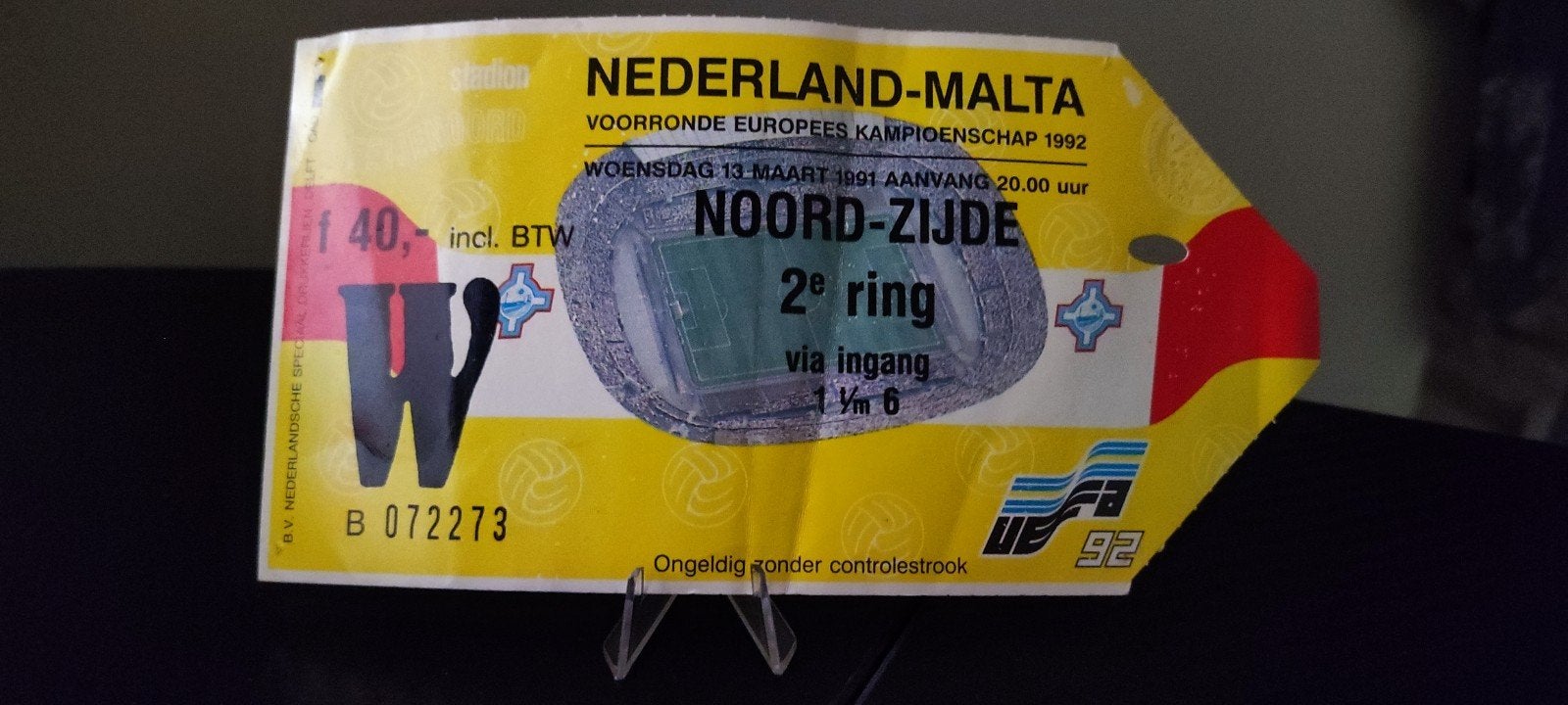 Origineel Ticket Nederland - Malta | EK Voorronde 1992 | De, Eén persoon, Juni