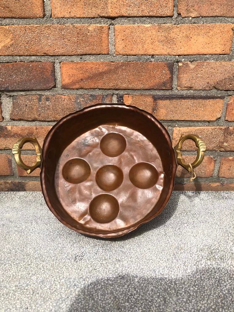 Antieke koperen poffertjespan met bronzen handvatten, Antiek en Kunst, Ophalen of Verzenden