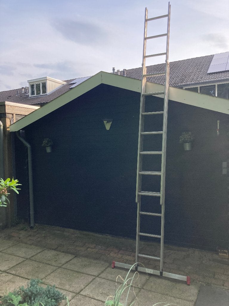 Ladder 2x10 met stabilesatibalk, Ophalen, Gebruikt, Ladder, Opvouwbaar of Inschuifbaar