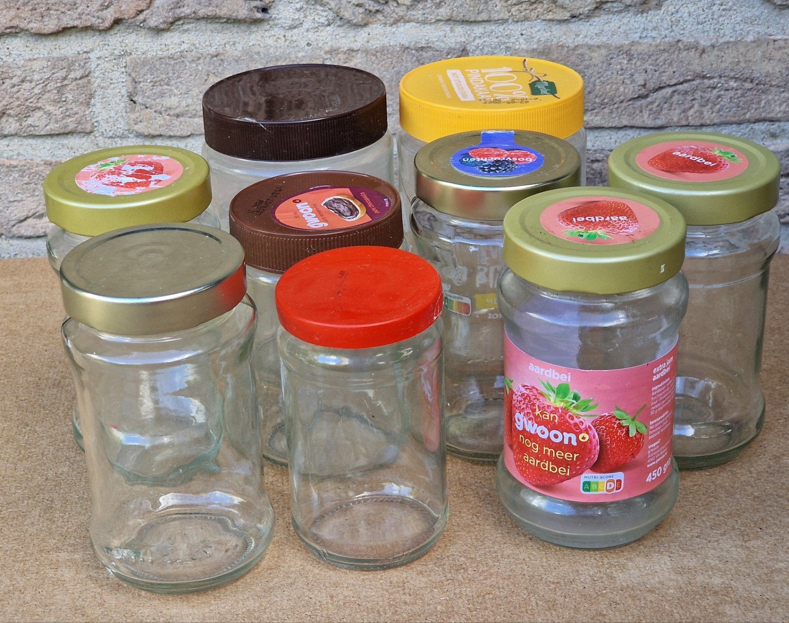 Glazen jam potjes met deksel, Ophalen, Gebruikt, Met deksel, Pot of Kruik