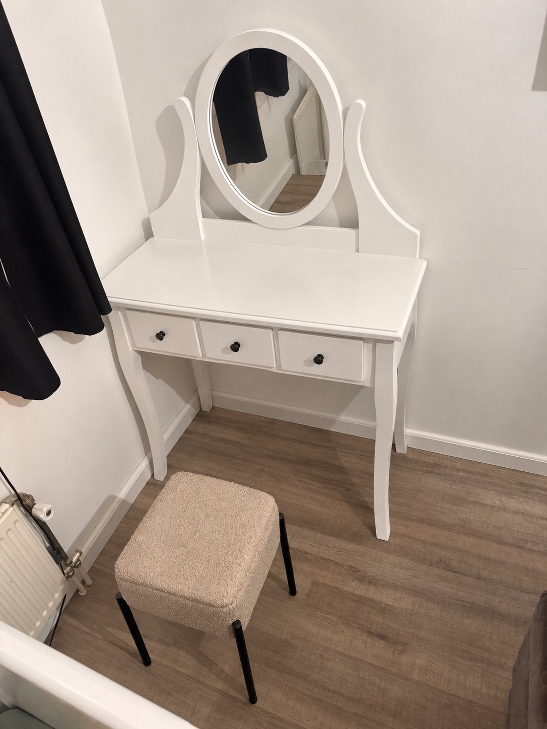Witte make-up tafel met spiegel en krukje, Ophalen of Verzenden, Zo goed als nieuw, 75 tot 100 cm, Minder dan 100 cm