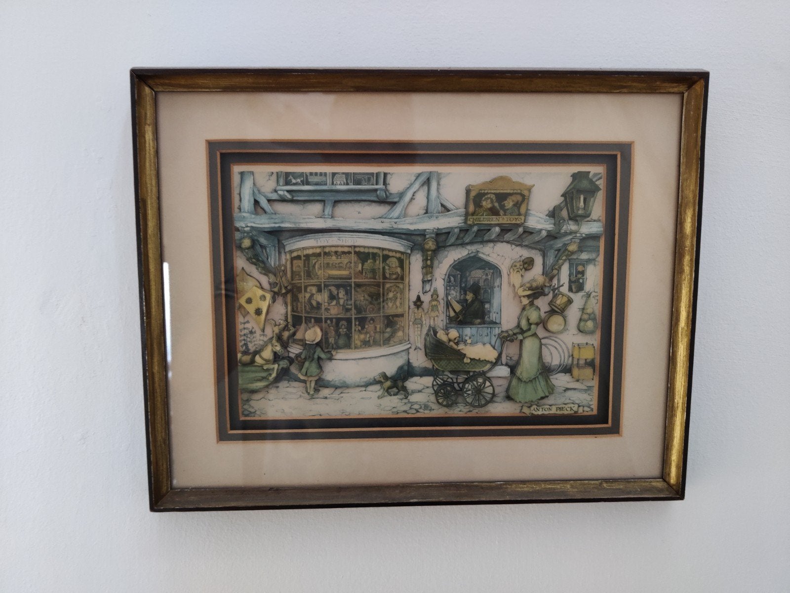 Vintage ingelijste prent van Anton Pieck, Ophalen of Verzenden, Prent, Ingelijst