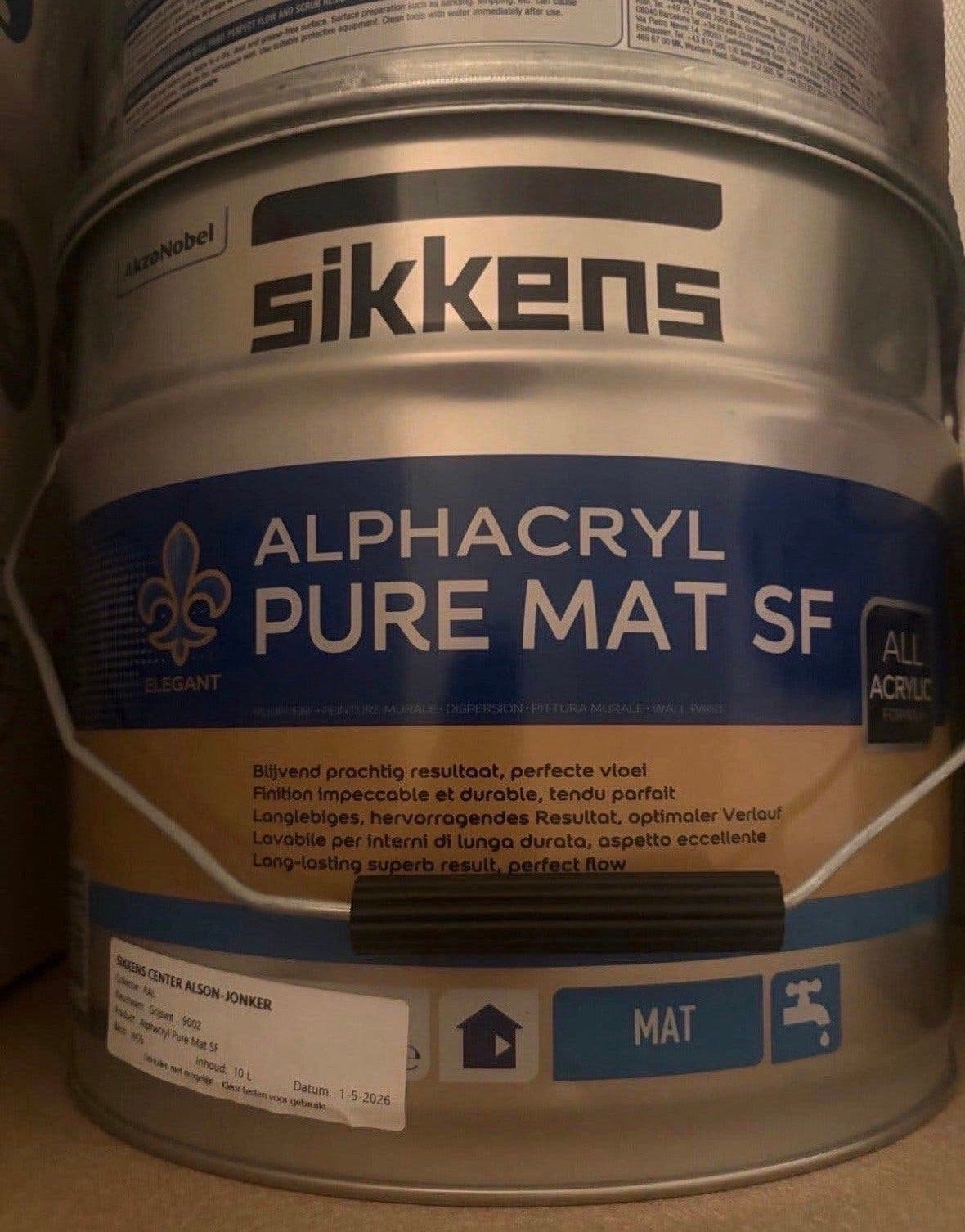 Sikkens Alphacryl Pure Mat SF Muurverf - Grijs Wit 10L, 5 tot 10 liter, Nieuw, Ophalen of Verzenden, Verf