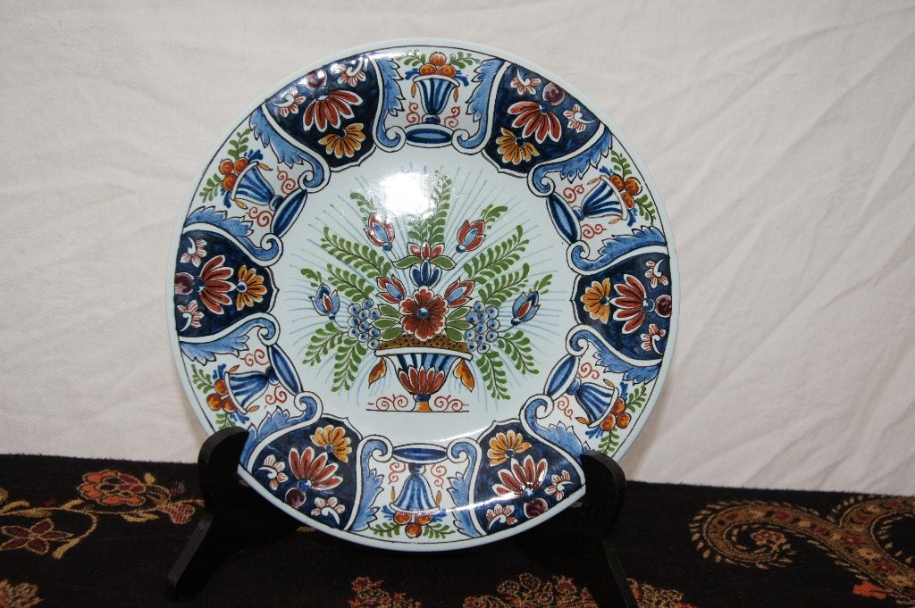 Antiek Delfts Blauw Bord met Bloemenvaas Decoratie, Ophalen of Verzenden
